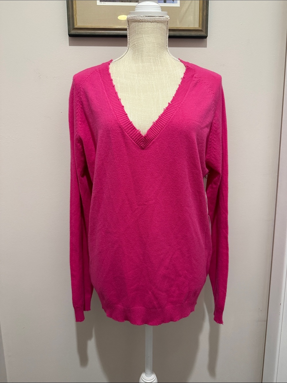 NWT Six/Fifty Distressed Hem V Neck Sweater